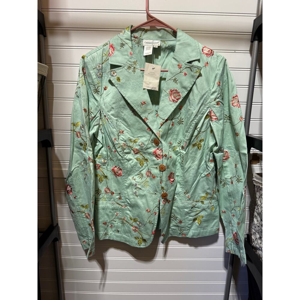 NWT Coldwater Creek Cotton Lightweight Embroidered Floral Blazer Size 10